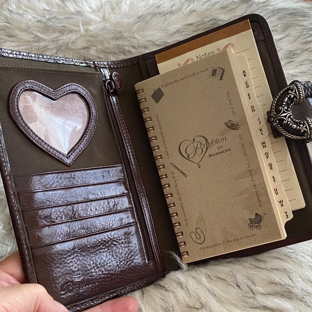 Brighton Brown Crocodile Embossed business organizer/Wallet with Silver Buckle - Picture 6 of 15